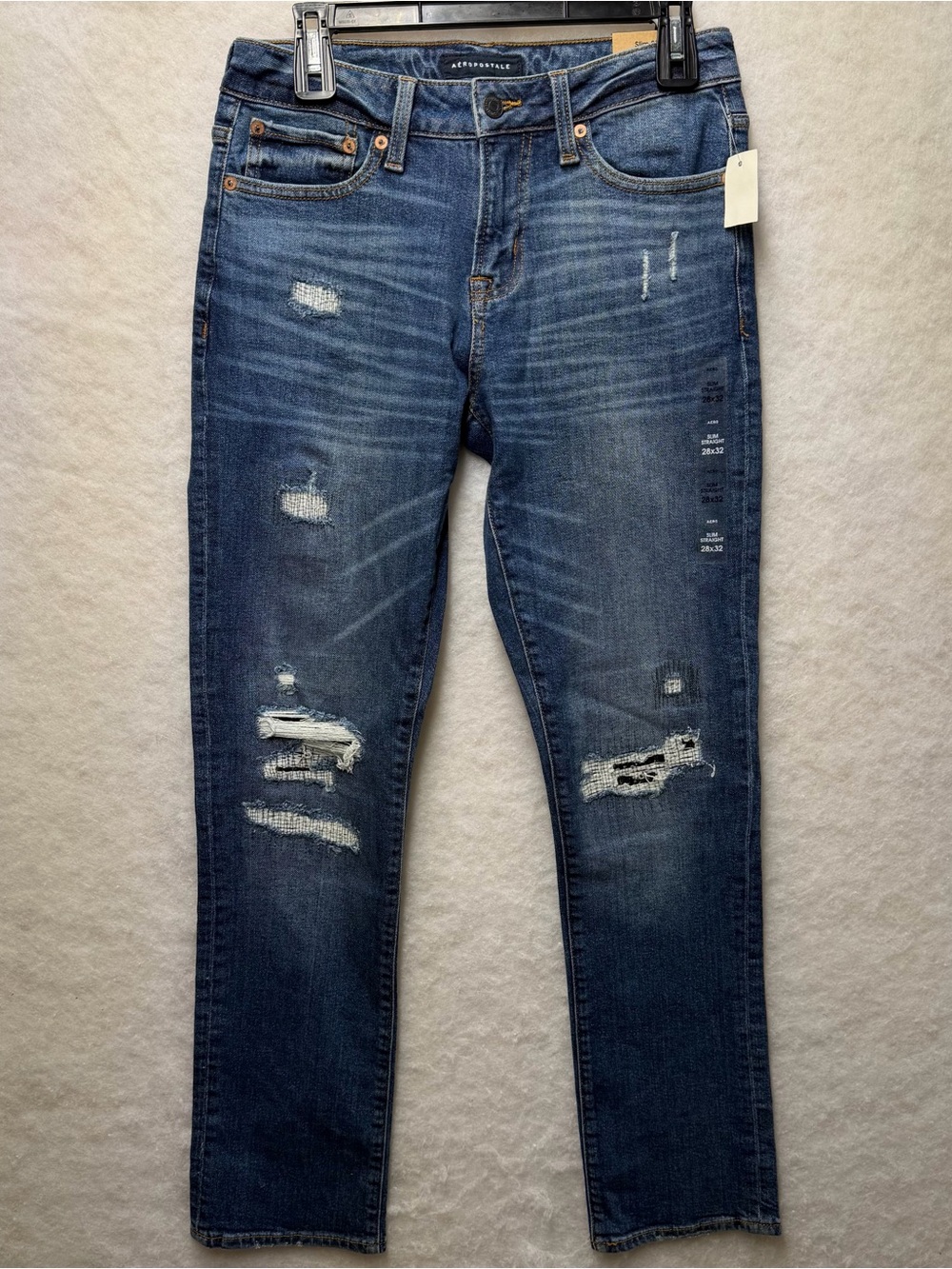 Aeropostale Men Slim Straight Distressed Denim Jeans Size 28x32 NWT